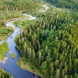 Drone photo of the Magalloway river and surrounding lands in western Maine.